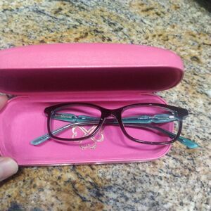 Candies C Kris Brn Eyeglasses Frames Brown Blue Square Full Rim 49-16-140 &Case